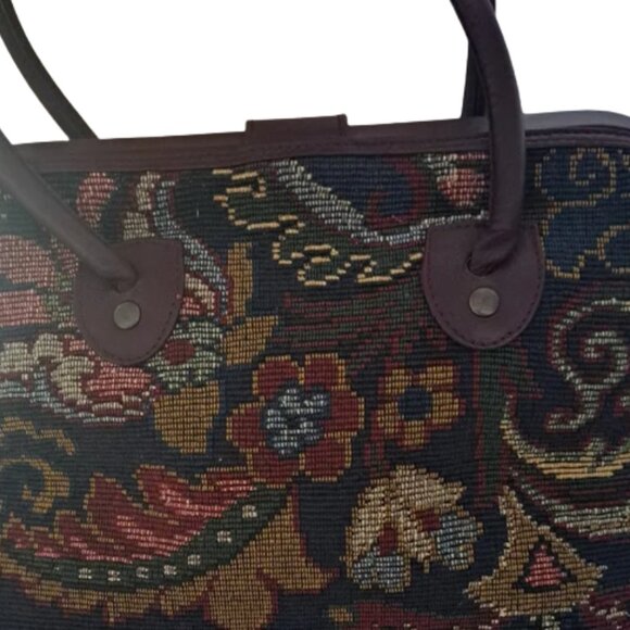 Smithsonian Tapestry Handbag Leather Accents Women's Tote - Picture 3 of 10